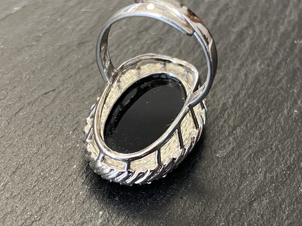 Ring oval 835 Silber Onyx Grössenverstellbar Glassteine Glas Steine