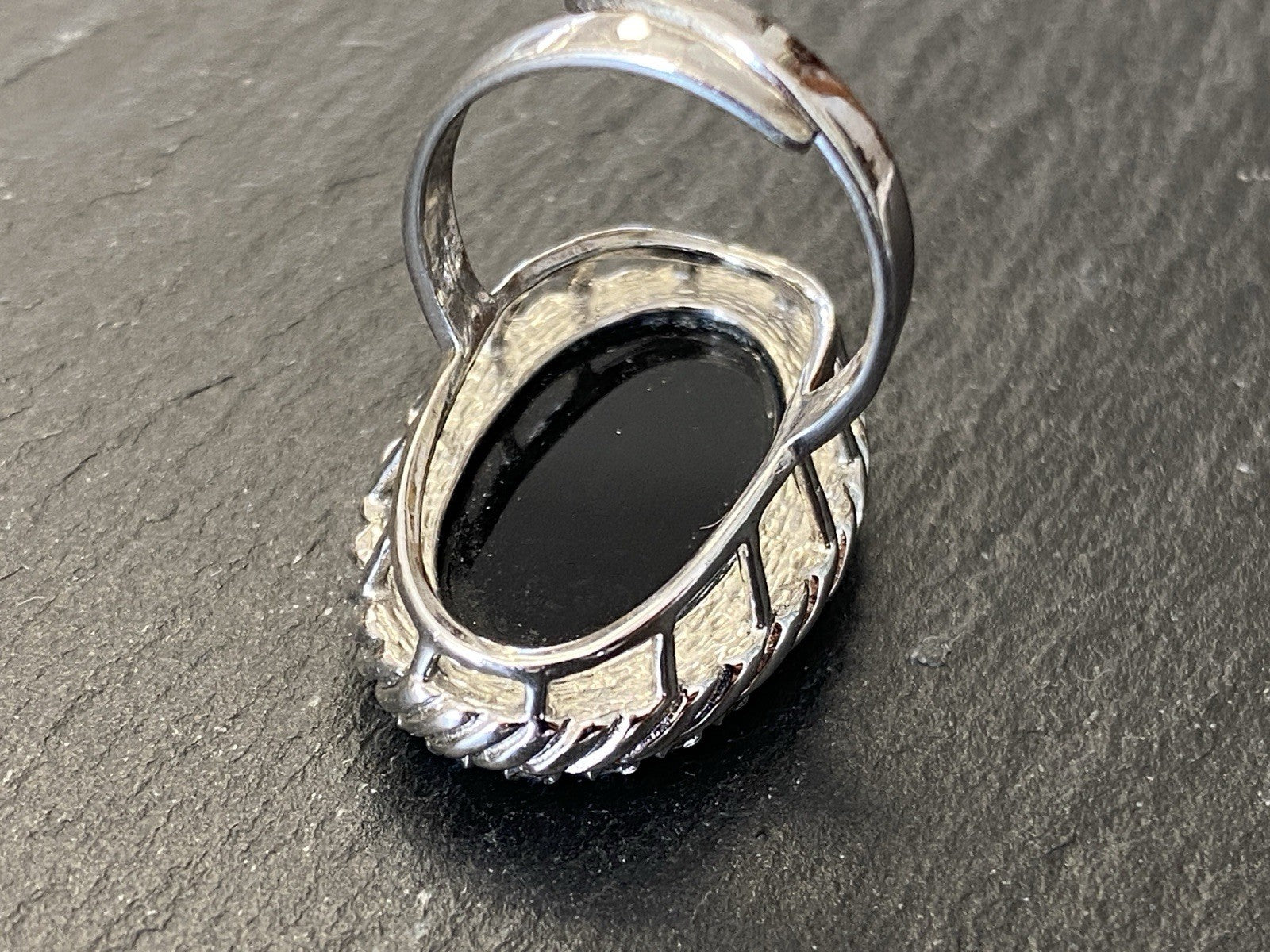 Ring oval 835 Silber Onyx Grössenverstellbar Glassteine Glas Steine