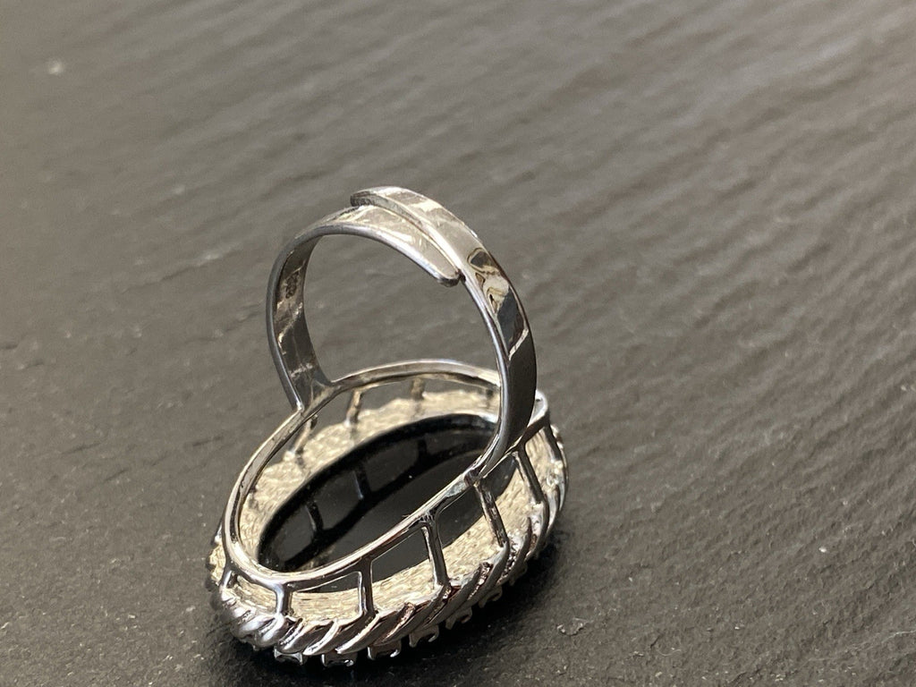 Ring oval 835 Silber Onyx Grössenverstellbar Glassteine Glas Steine