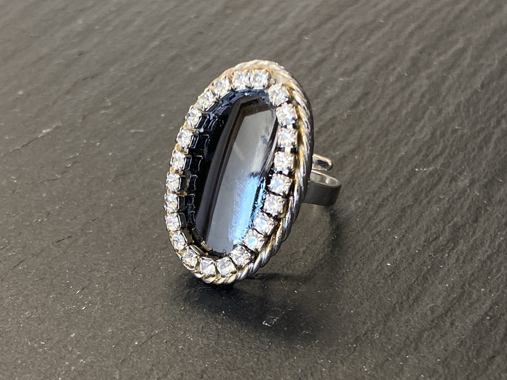 RING OVAL 835 SILBER ONYX GRÖSSENVERSTELLBAR GLASSTEINE GLAS STEINE