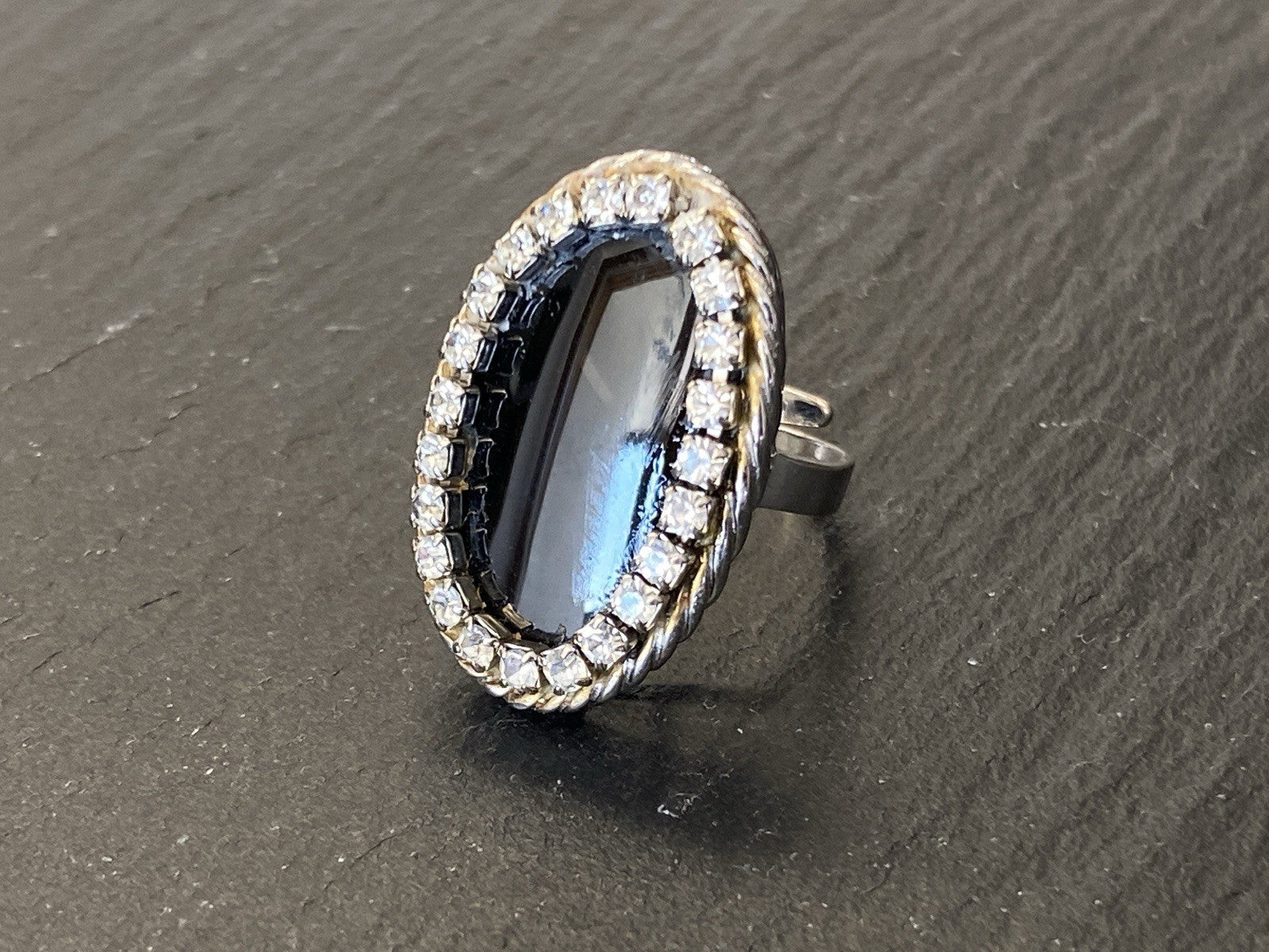 RING OVAL 835 SILBER ONYX GRÖSSENVERSTELLBAR GLASSTEINE GLAS STEINE