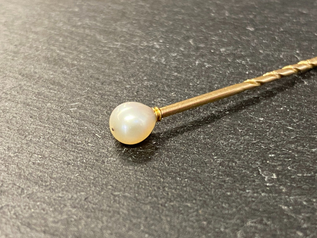 Antike Krawattennadel gelb Gold mit Perle