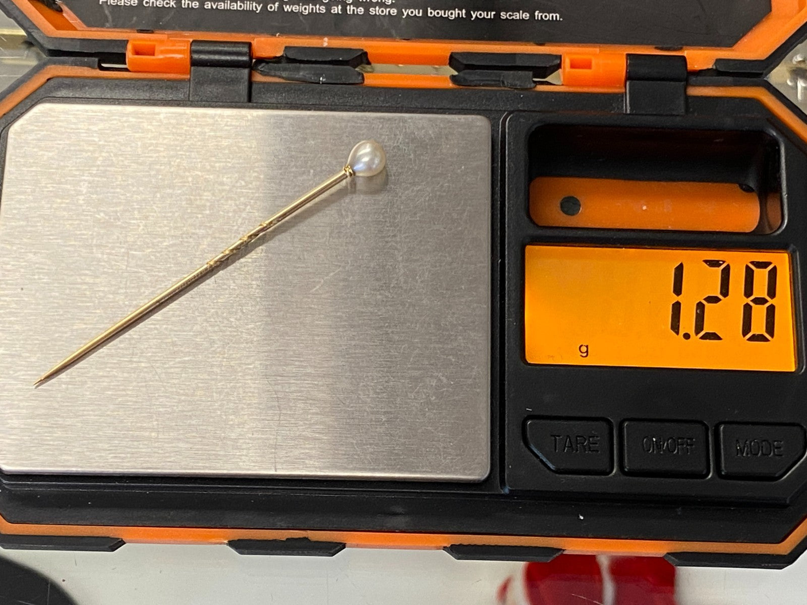 Antike Krawattennadel gelb Gold mit Perle