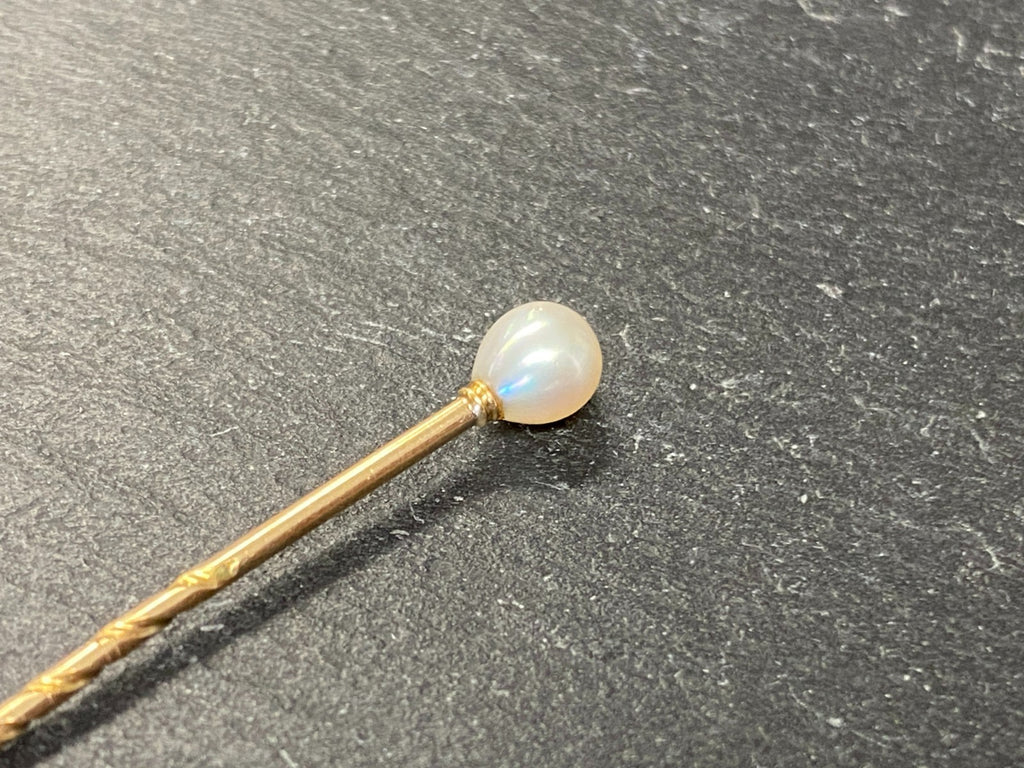 ANTIKE KRAWATTENNADEL GELB GOLD MIT PERLE