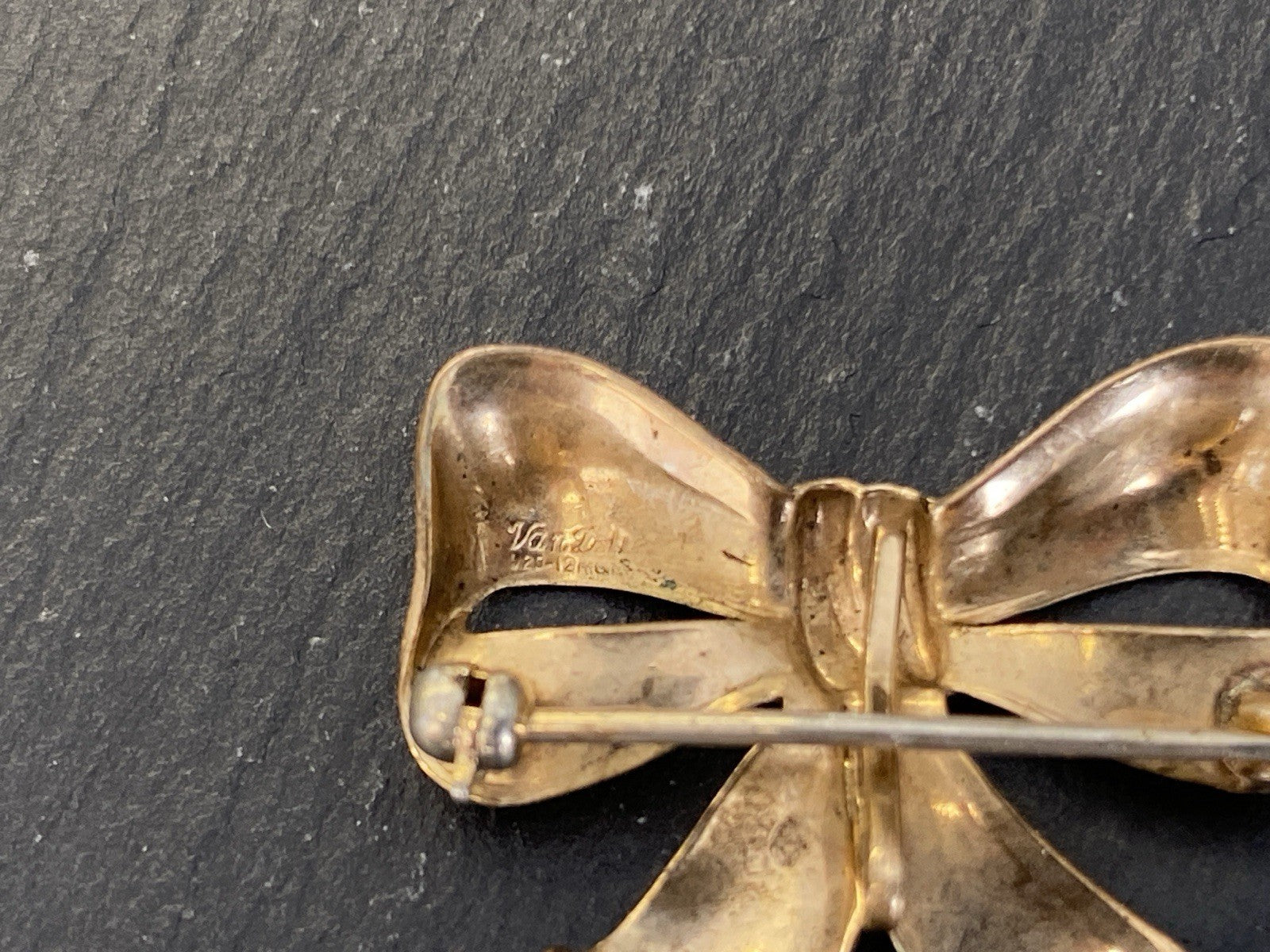 Vintage Brosche Schleifenbrosche Gold 470/1000 Van Dell