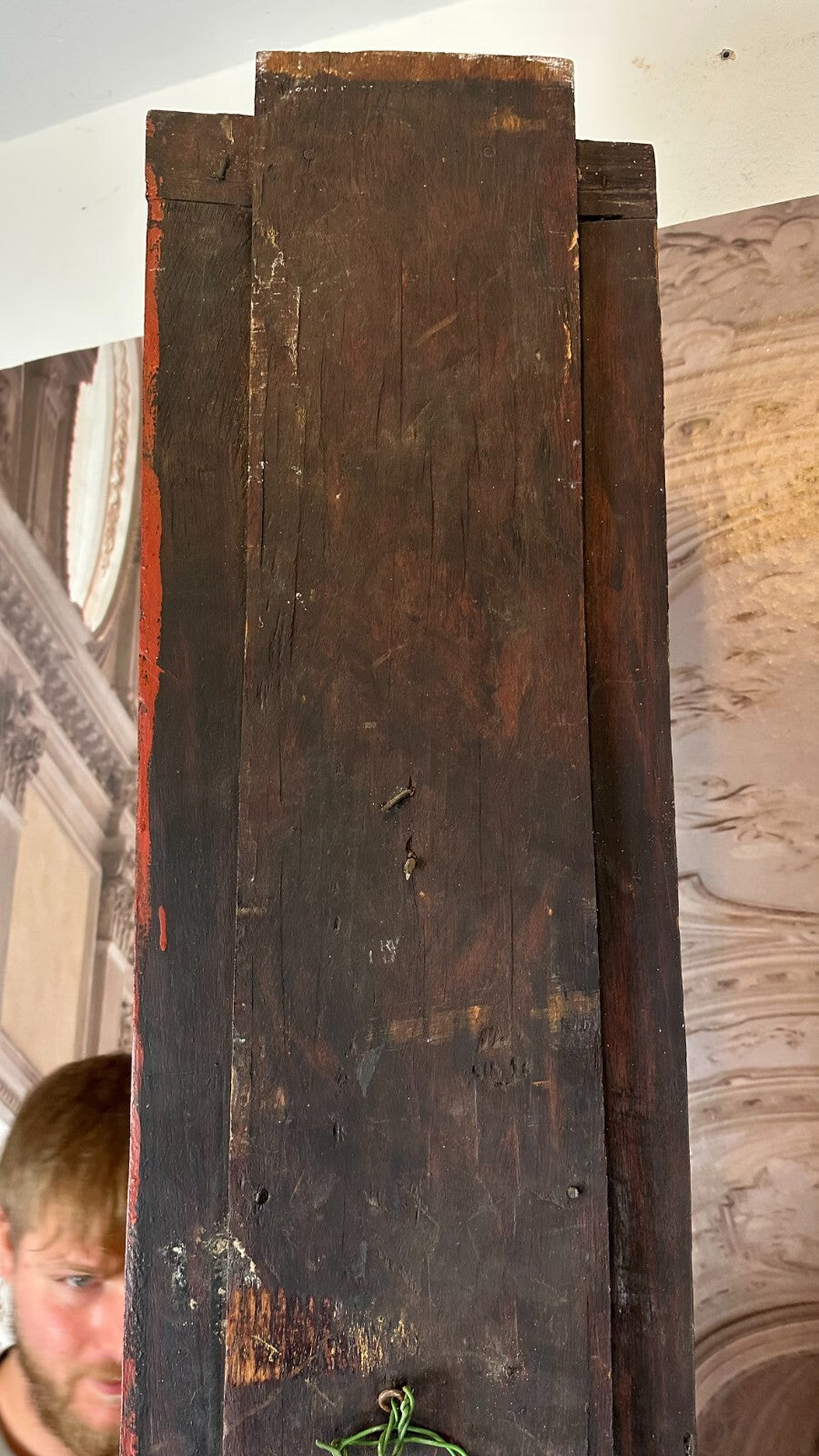 Paar antike Wand Elemente Tür Rahmen Thailand um 1900 Figuren Skulpturen 252cm
