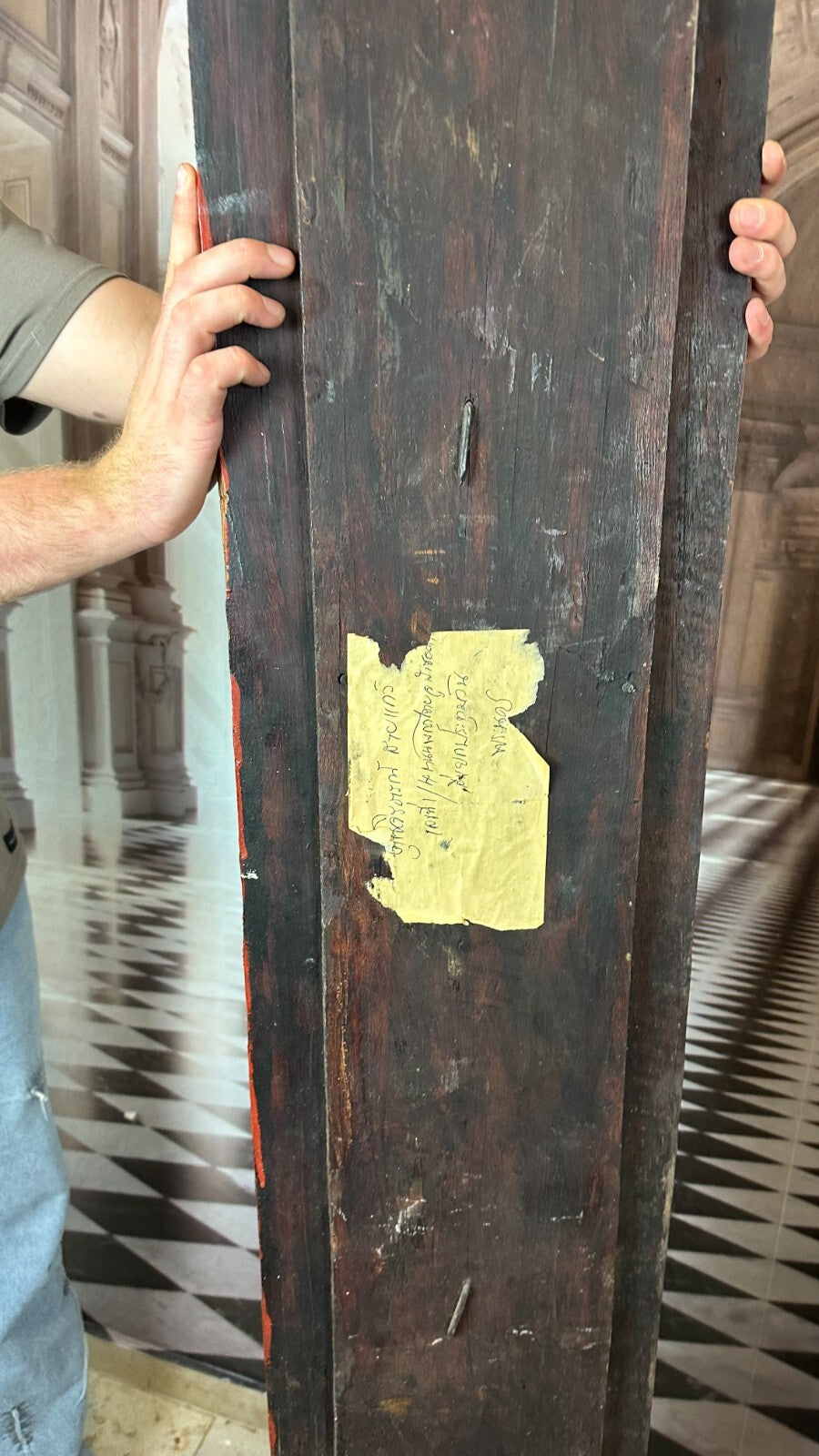 Paar antike Wand Elemente Tür Rahmen Thailand um 1900 Figuren Skulpturen 252cm