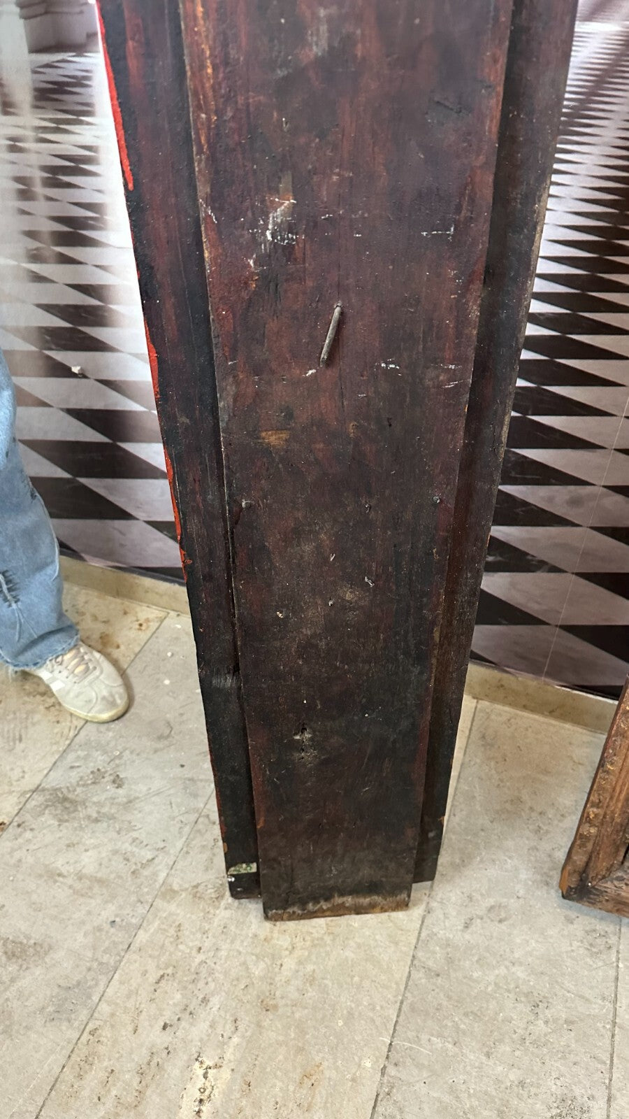 Paar antike Wand Elemente Tür Rahmen Thailand um 1900 Figuren Skulpturen 252cm