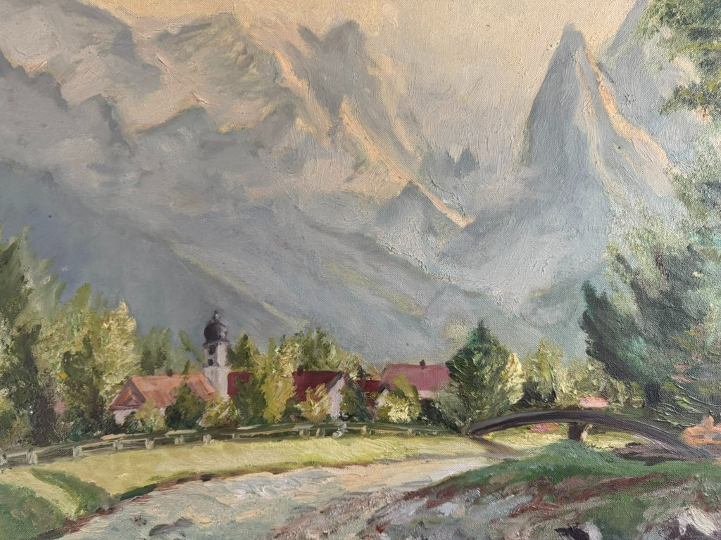 Ölgemälde Garmisch mit Alpspitz und Waxenstein Landschaft signiert A. Dietz