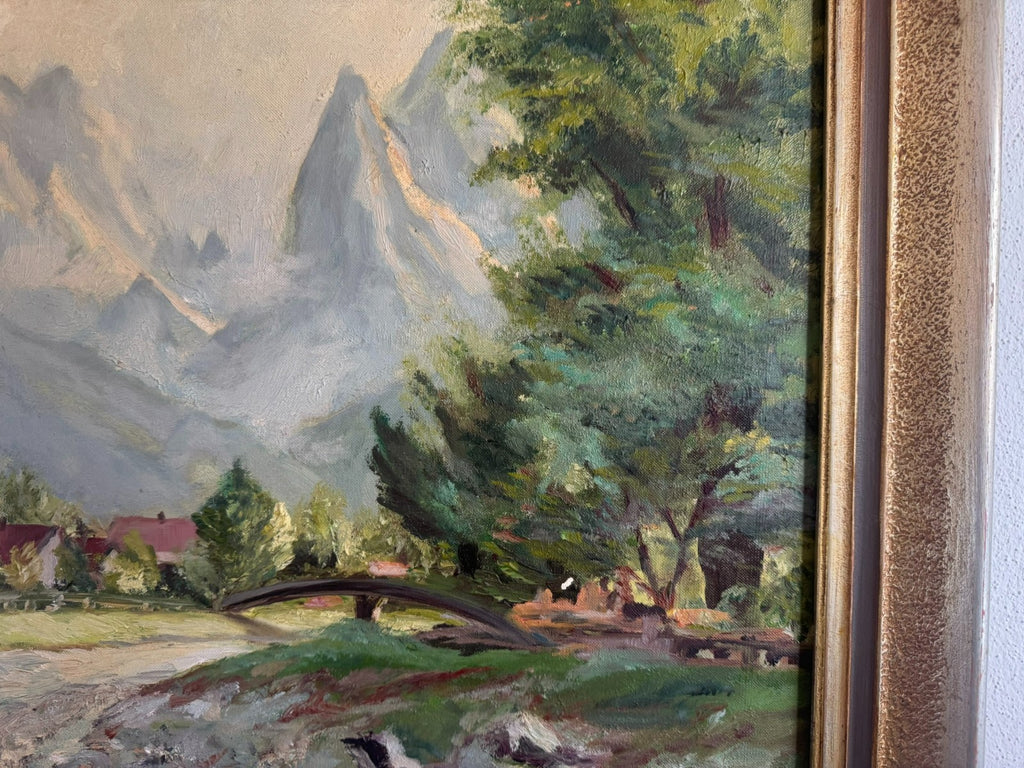 Ölgemälde Garmisch mit Alpspitz und Waxenstein Landschaft signiert A. Dietz