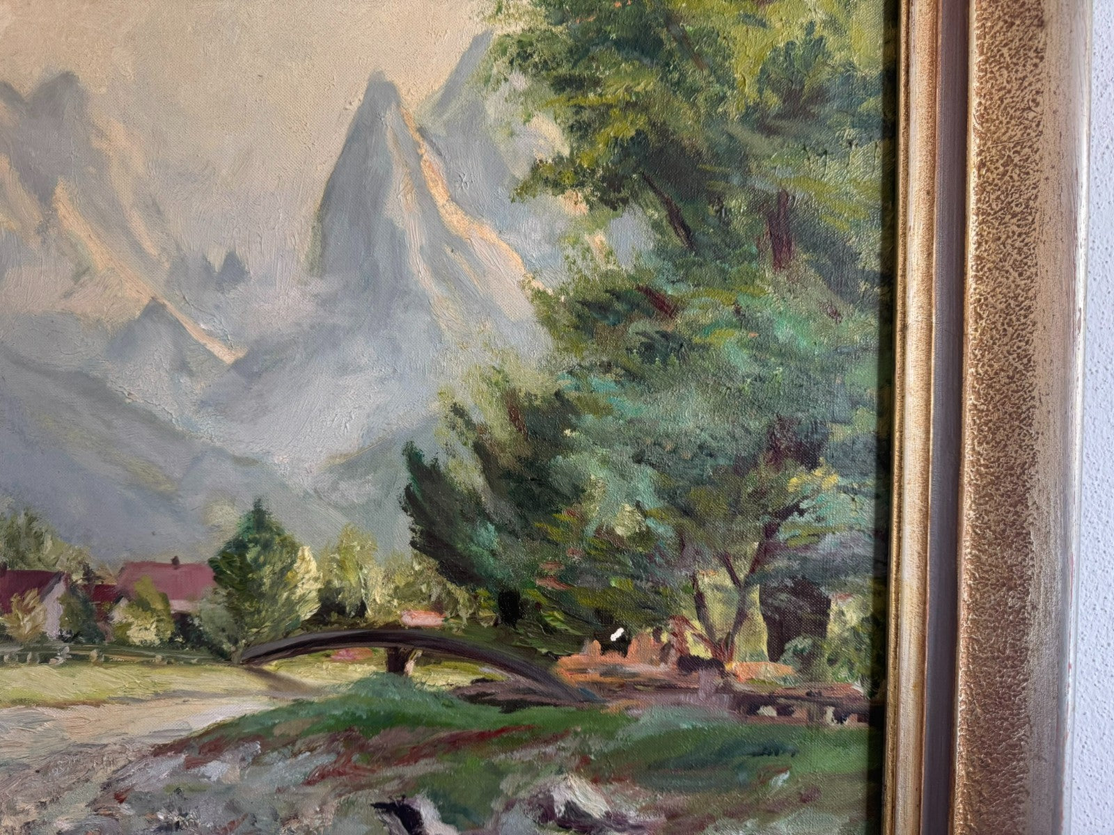Ölgemälde Garmisch mit Alpspitz und Waxenstein Landschaft signiert A. Dietz