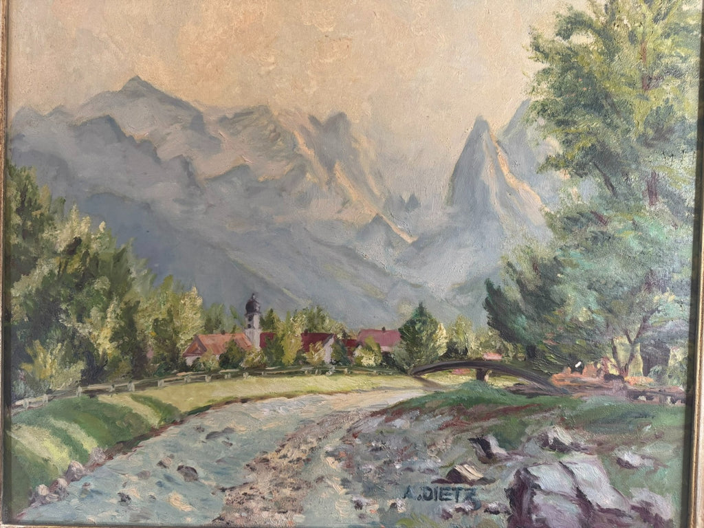 ÖLGEMÄLDE GARMISCH MIT ALPSPITZ UND WAXENSTEIN LANDSCHAFT SIGNIERT A. DIETZ