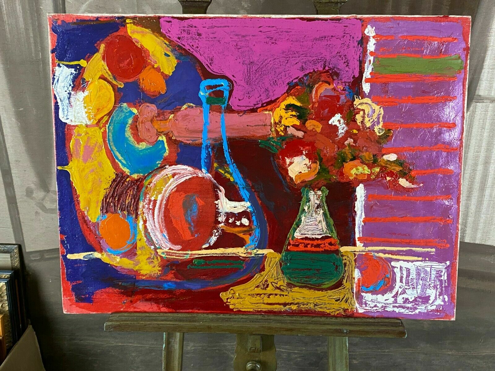 Acryl Gemälde Stilleben mit Blumen unsigniert Modernes Acrylgemälde