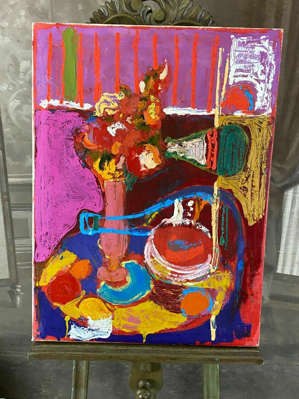 Acryl Gemälde Stilleben mit Blumen unsigniert Modernes Acrylgemälde