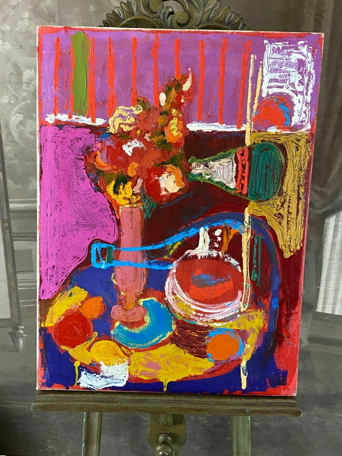 Acryl Gemälde Stilleben mit Blumen unsigniert Modernes Acrylgemälde