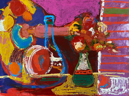 ACRYL GEMÄLDE STILLEBEN MIT BLUMEN UNSIGNIERT MODERNES ACRYLGEMÄLDE