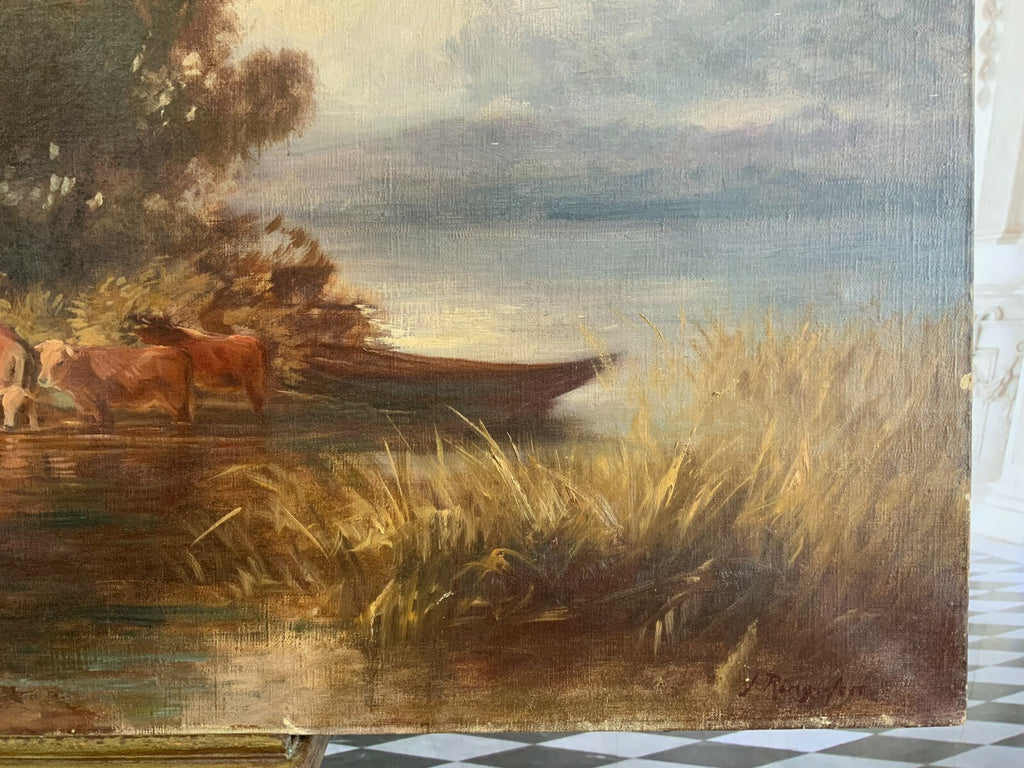 Ölgemälde Landschaft mit Vieh und Person Gemälde von J Ringsten gross 125x74,5cm