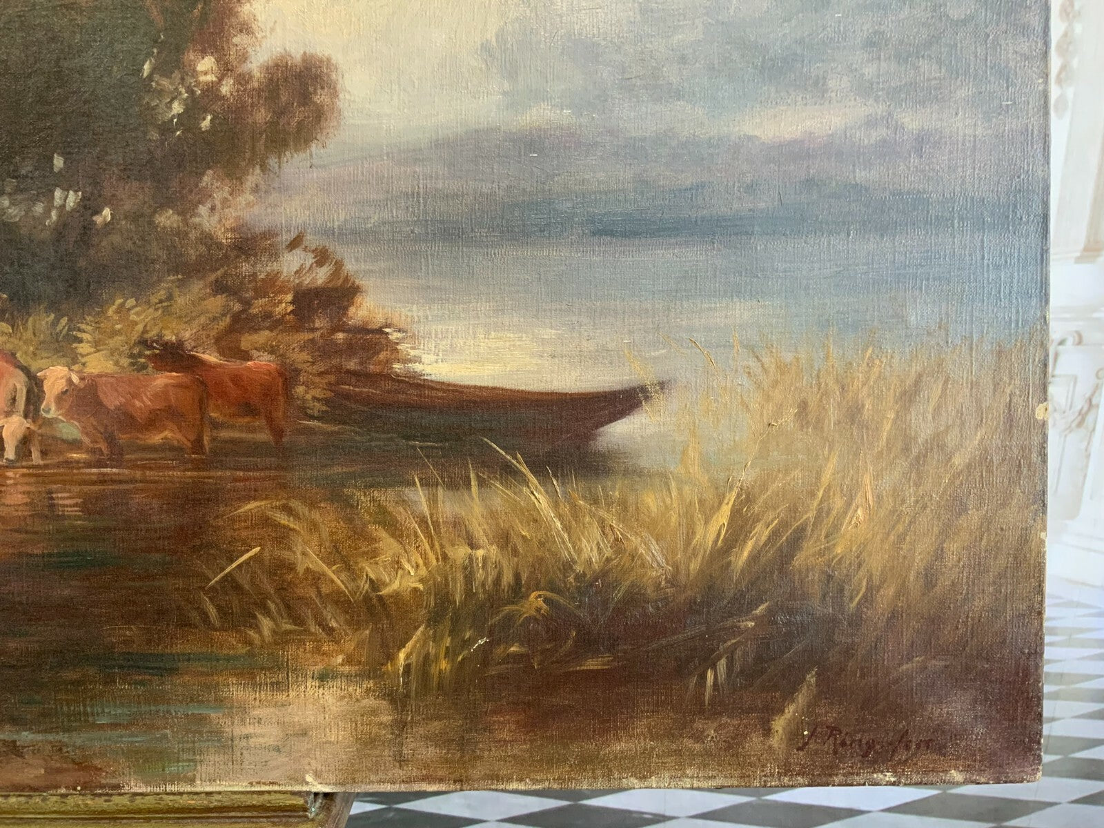 Ölgemälde Landschaft mit Vieh und Person Gemälde von J Ringsten gross 125x74,5cm