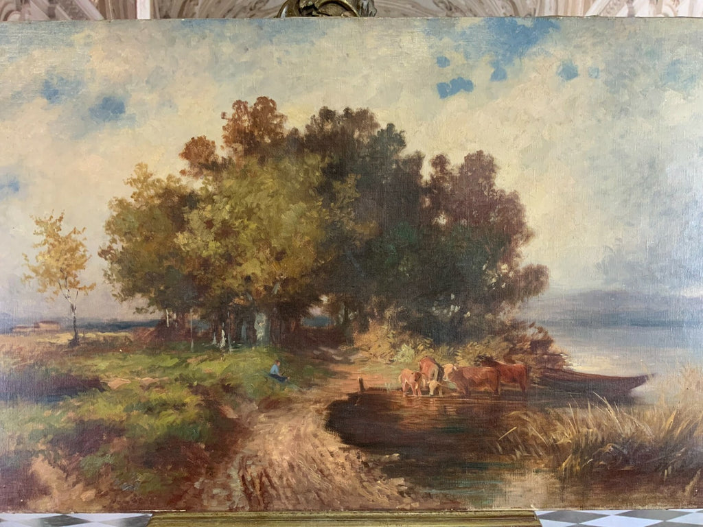 Ölgemälde Landschaft mit Vieh und Person Gemälde von J Ringsten gross 125x74,5cm