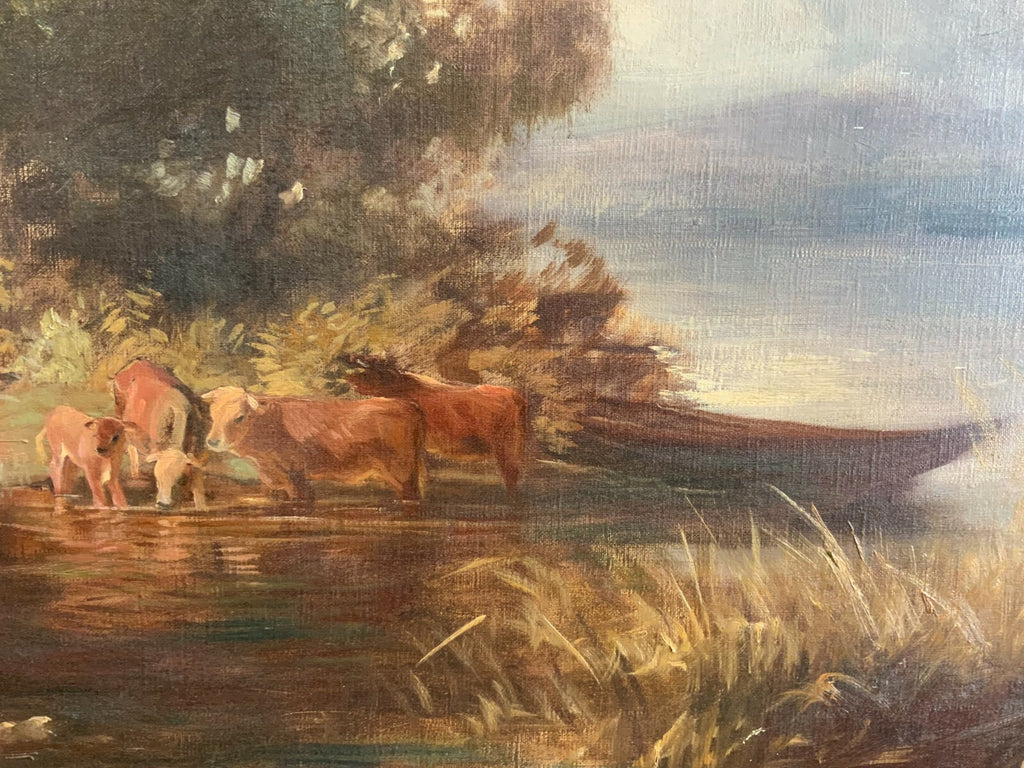 Ölgemälde Landschaft mit Vieh und Person Gemälde von J Ringsten gross 125x74,5cm
