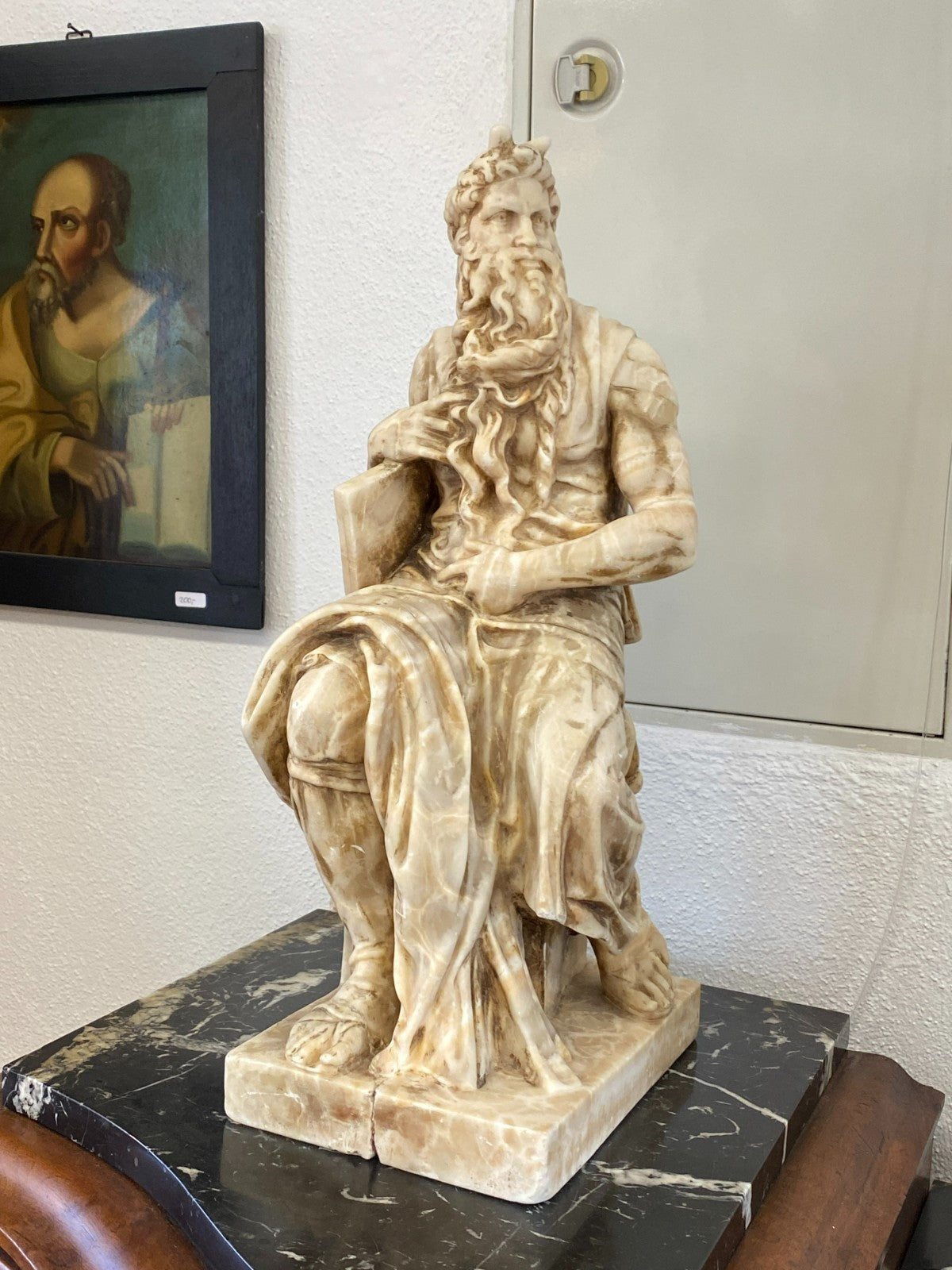 Grosse Alabaster Skulptur der Gehörnte Moses nach Michelangelo Frankreich 19 tes