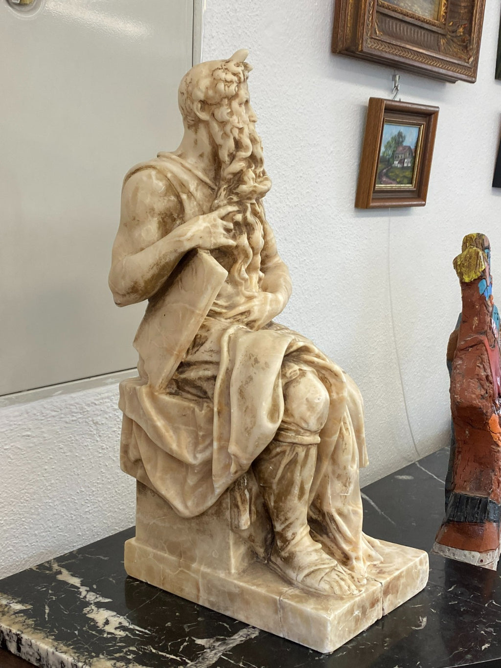 Grosse Alabaster Skulptur der Gehörnte Moses nach Michelangelo Frankreich 19 tes