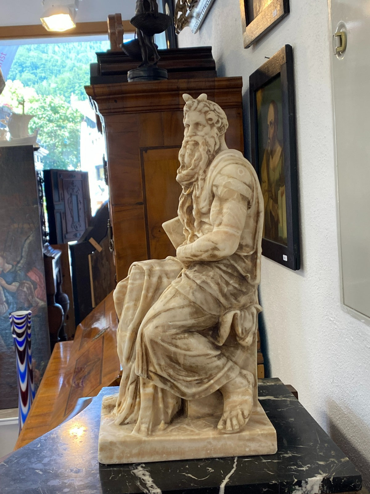 Grosse Alabaster Skulptur der Gehörnte Moses nach Michelangelo Frankreich 19 tes