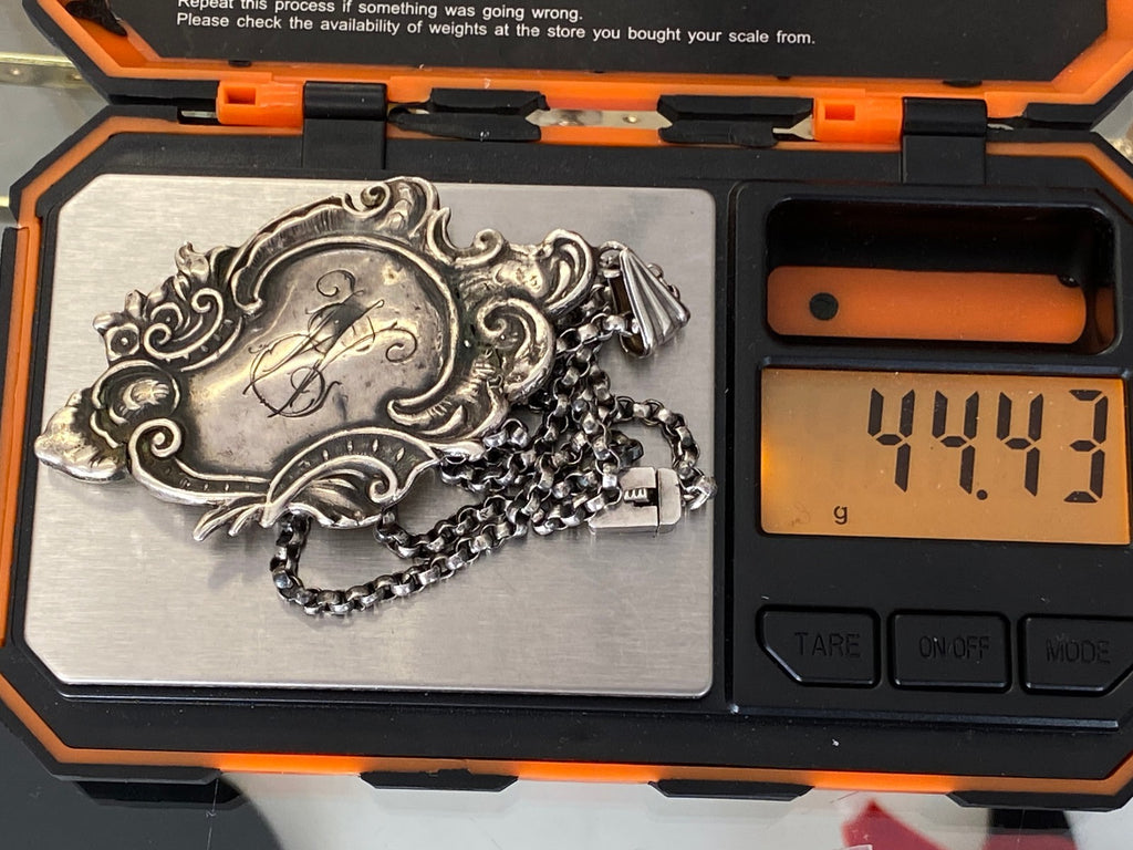 Alte Erbsenkette Kette Halskette Silber 950 mit Monogramm Anhänger