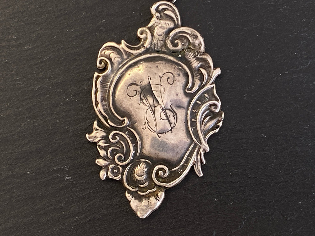 Alte Erbsenkette Kette Halskette Silber 950 mit Monogramm Anhänger