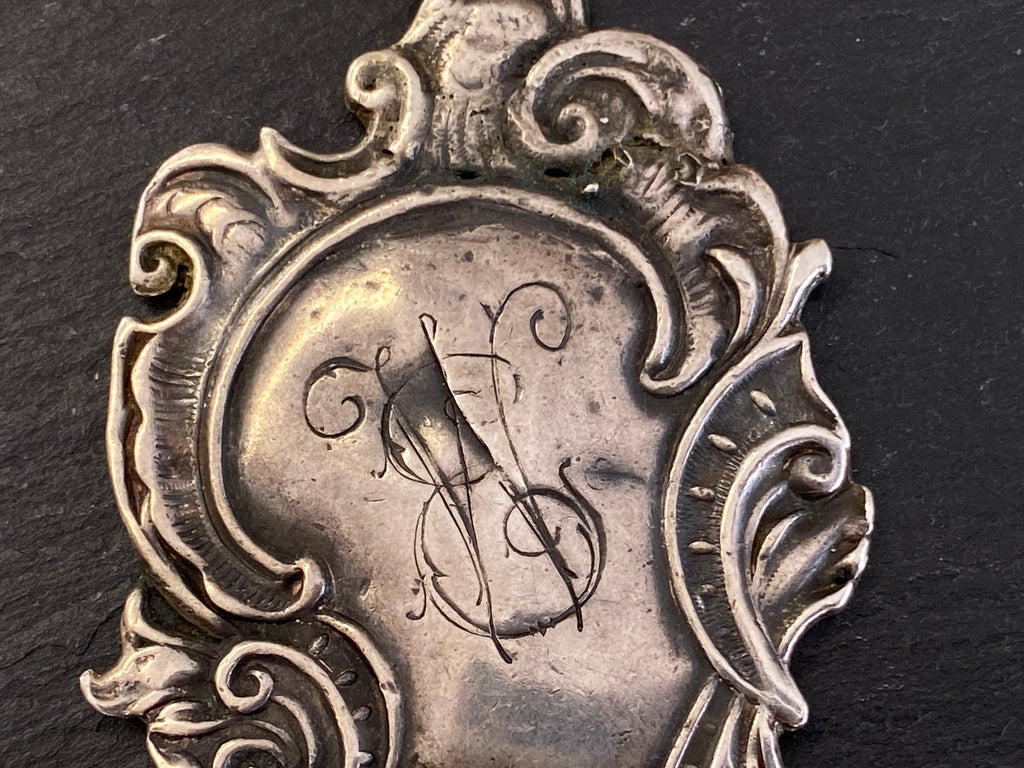 Alte Erbsenkette Kette Halskette Silber 950 mit Monogramm Anhänger