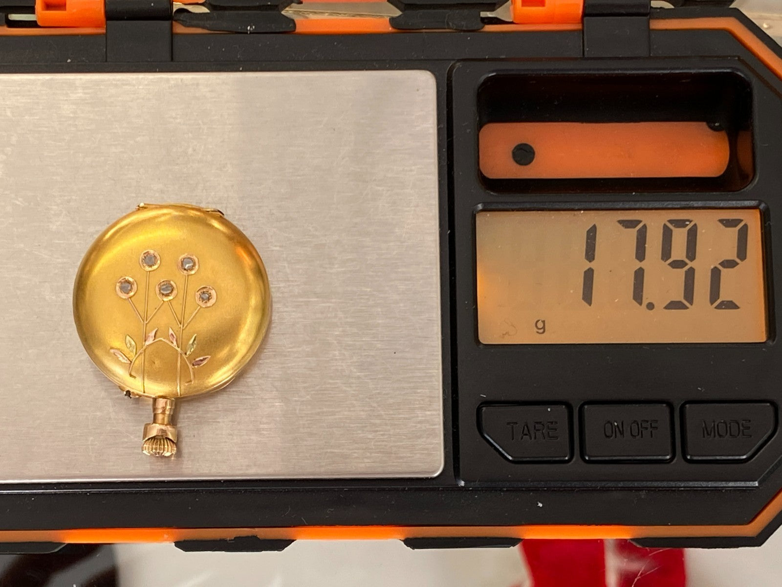 Damen Taschenuhr Drei Deckel Gold 14K Diamanten defekt 17,92g Gesamt