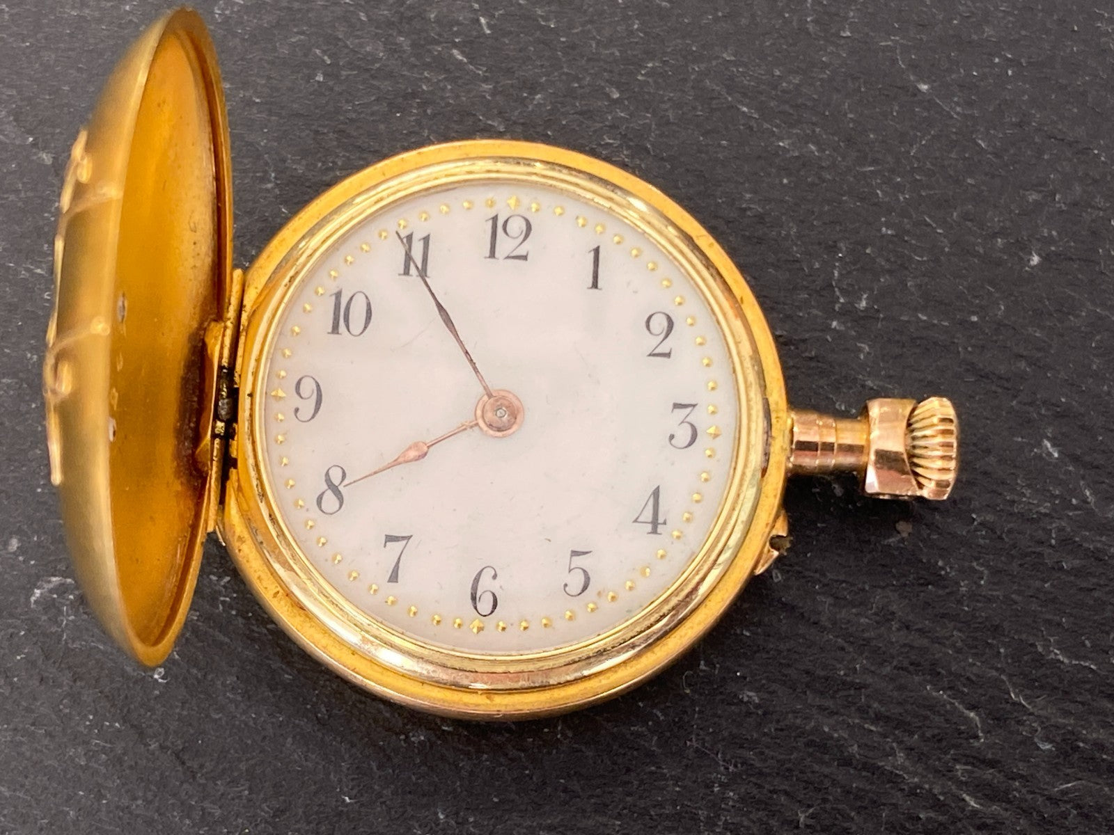 Damen Taschenuhr Drei Deckel Gold 14K Diamanten defekt 17,92g Gesamt
