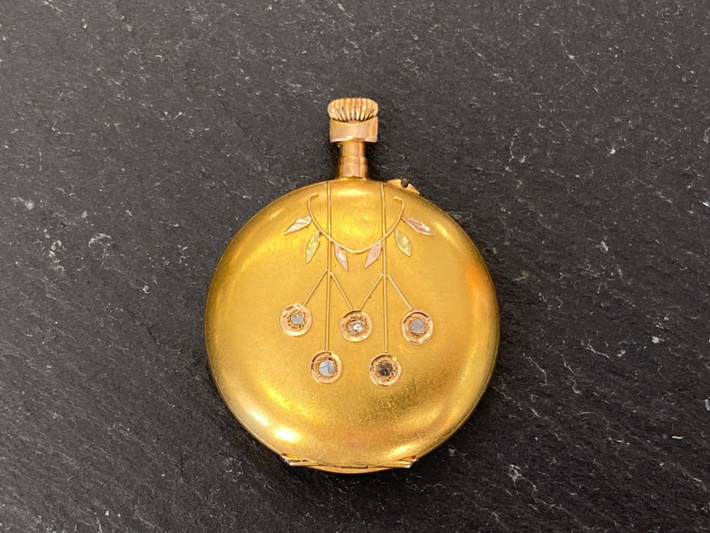 Damen Taschenuhr Drei Deckel Gold 14K Diamanten defekt 17,92g Gesamt