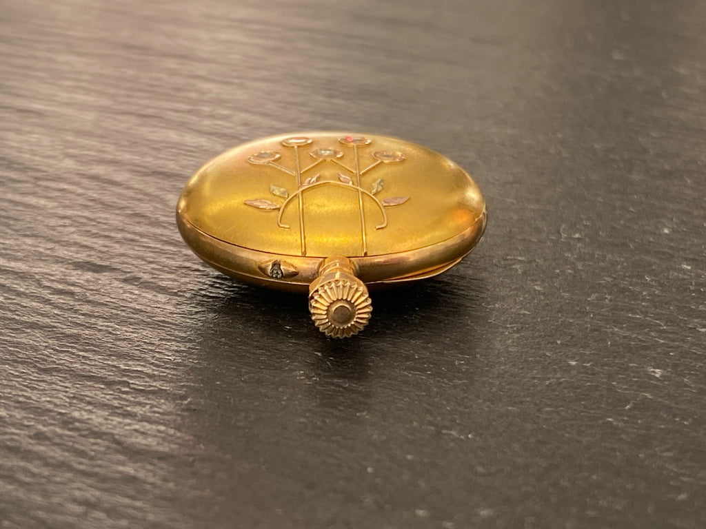 Damen Taschenuhr Drei Deckel Gold 14K Diamanten defekt 17,92g Gesamt