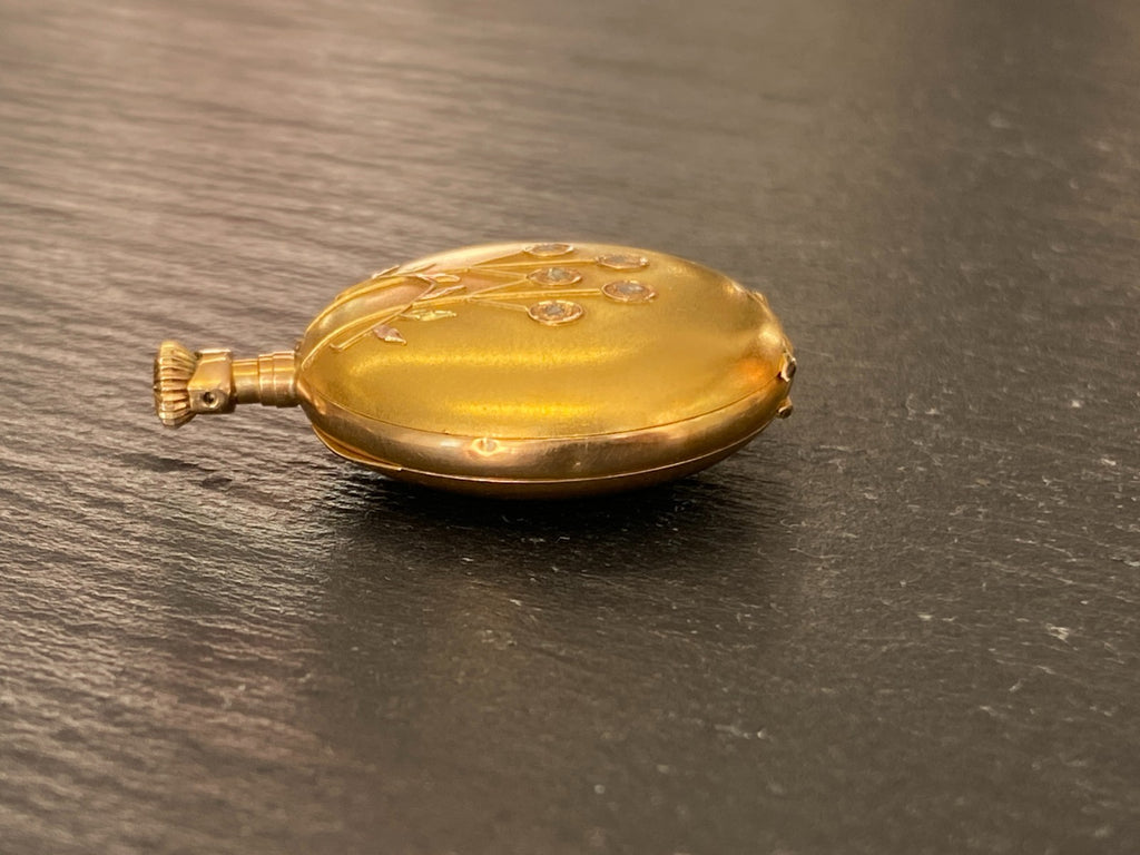 Damen Taschenuhr Drei Deckel Gold 14K Diamanten defekt 17,92g Gesamt