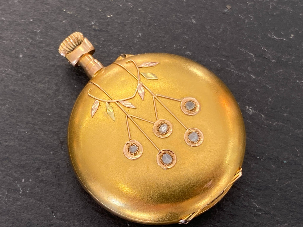 Damen Taschenuhr Drei Deckel Gold 14K Diamanten defekt 17,92g Gesamt
