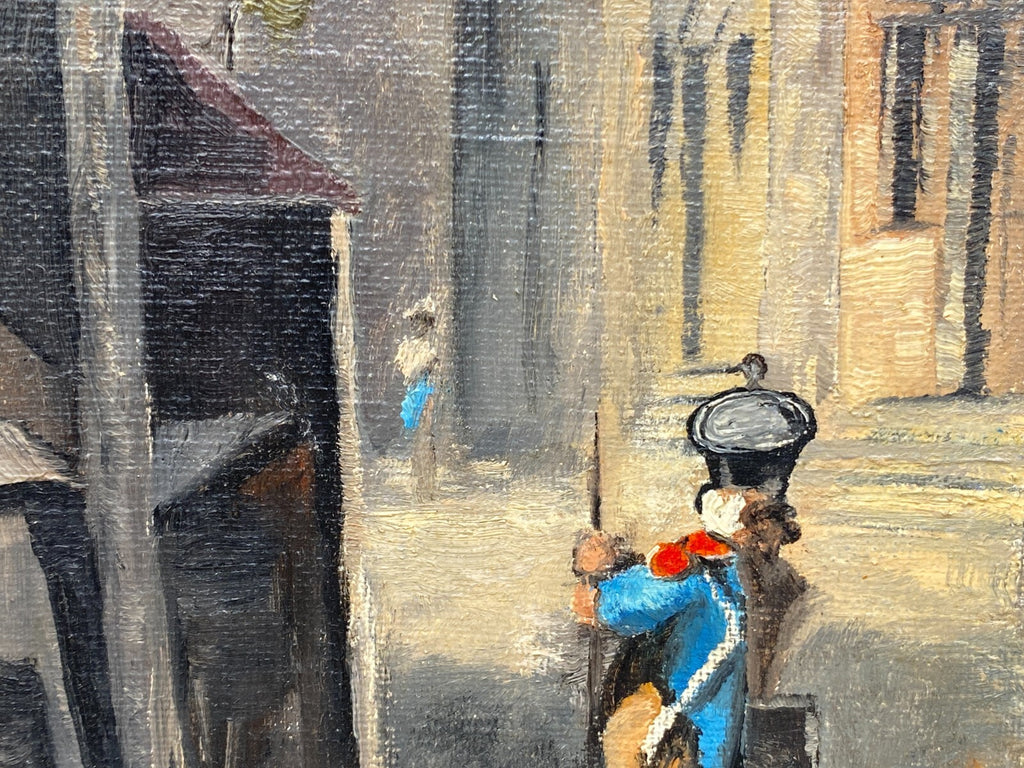 Ölgemälde Soldat in Altstadt Kopie nach Spitzweg Prunkrahmen signiert