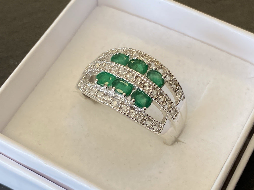 Ring 925 Sterling Silber Smaragd Smaragde Spinell oder Bergkristall Grösse 62