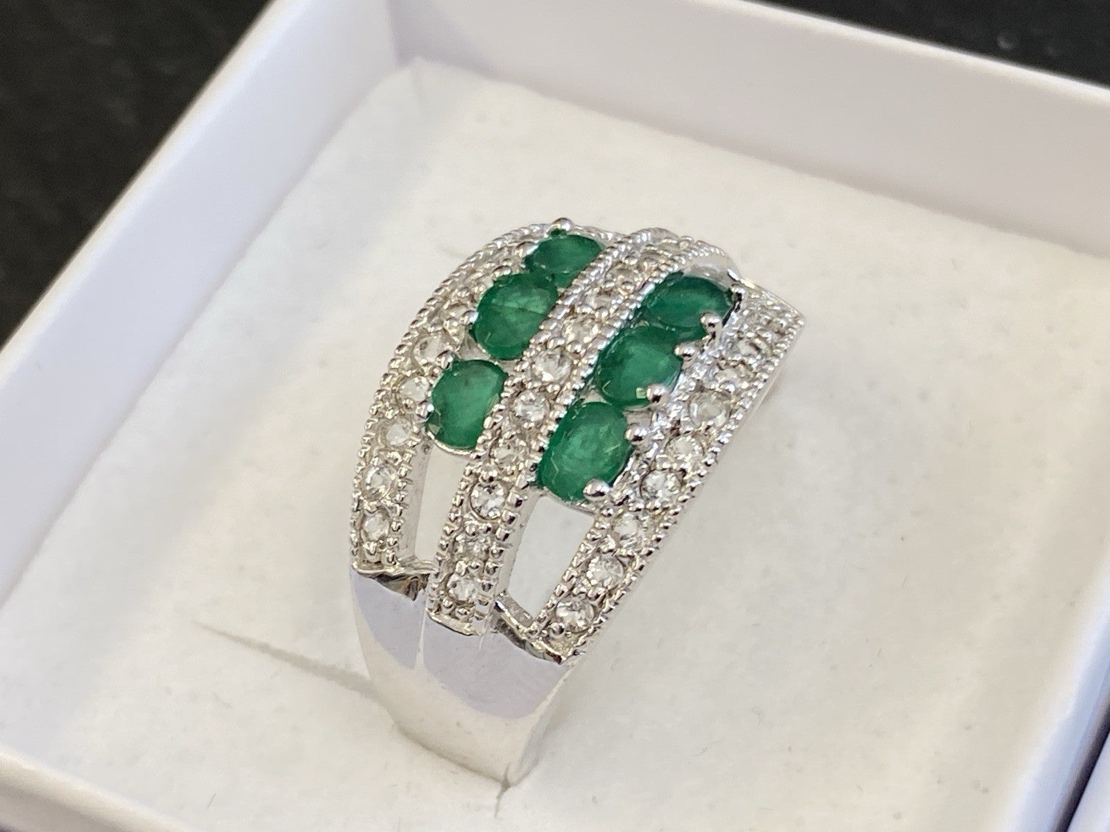 Ring 925 Sterling Silber Smaragd Smaragde Spinell oder Bergkristall Grösse 62