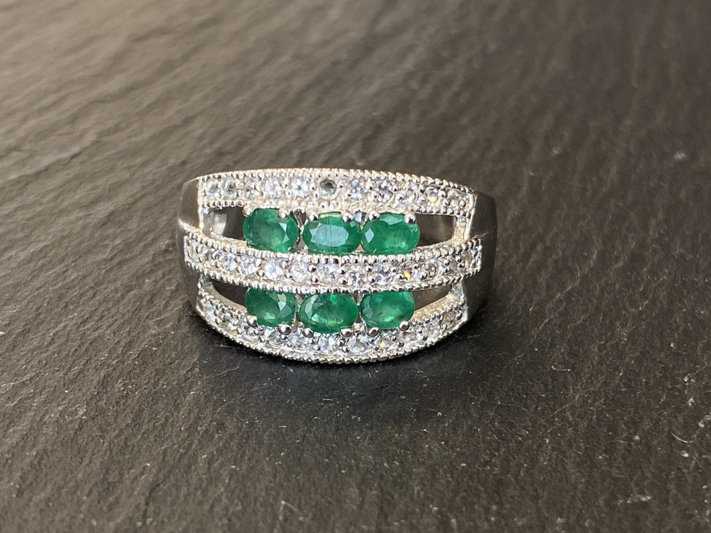 Ring 925 Sterling Silber Smaragd Smaragde Spinell oder Bergkristall Grösse 62