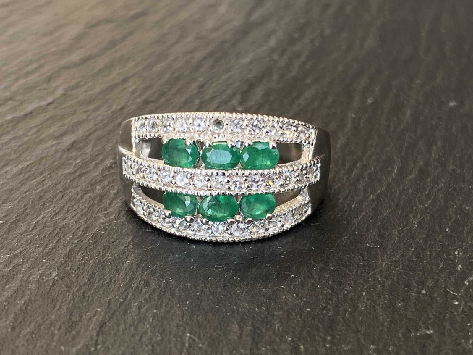 Ring 925 Sterling Silber Smaragd Smaragde Spinell oder Bergkristall Grösse 62