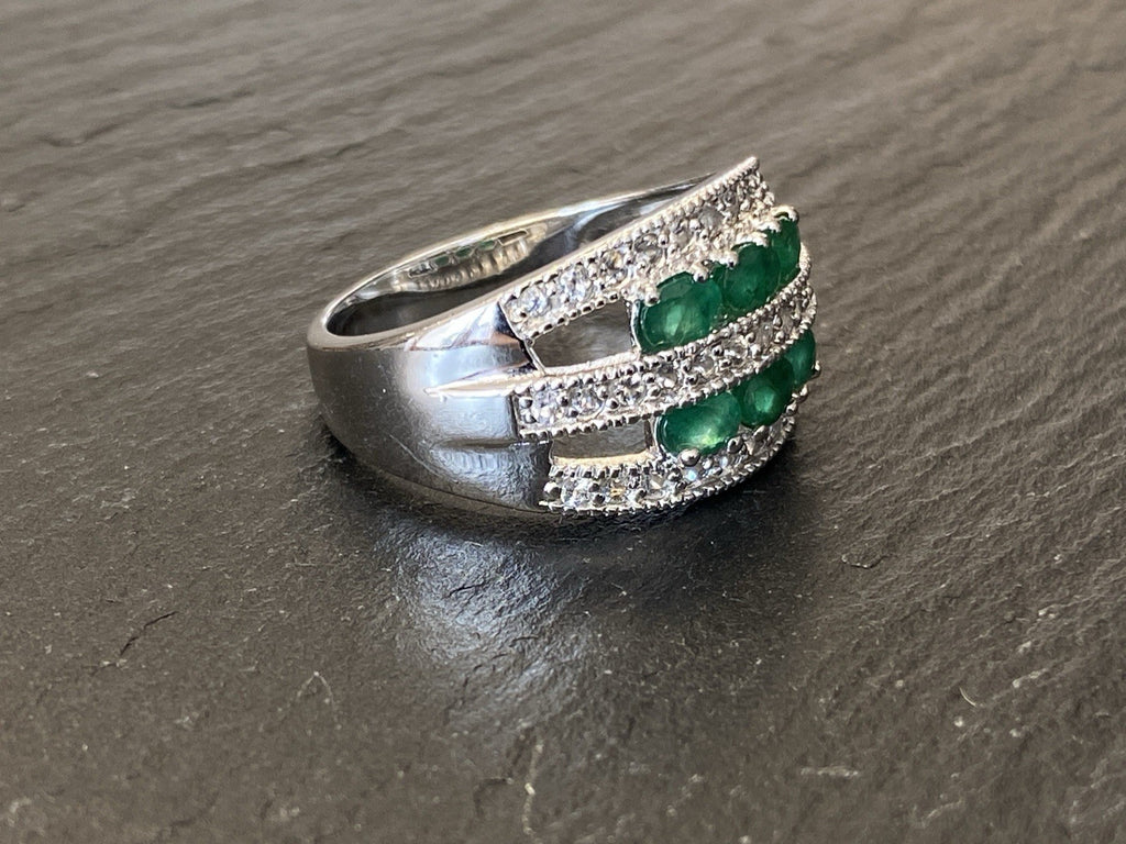 Ring 925 Sterling Silber Smaragd Smaragde Spinell oder Bergkristall Grösse 62