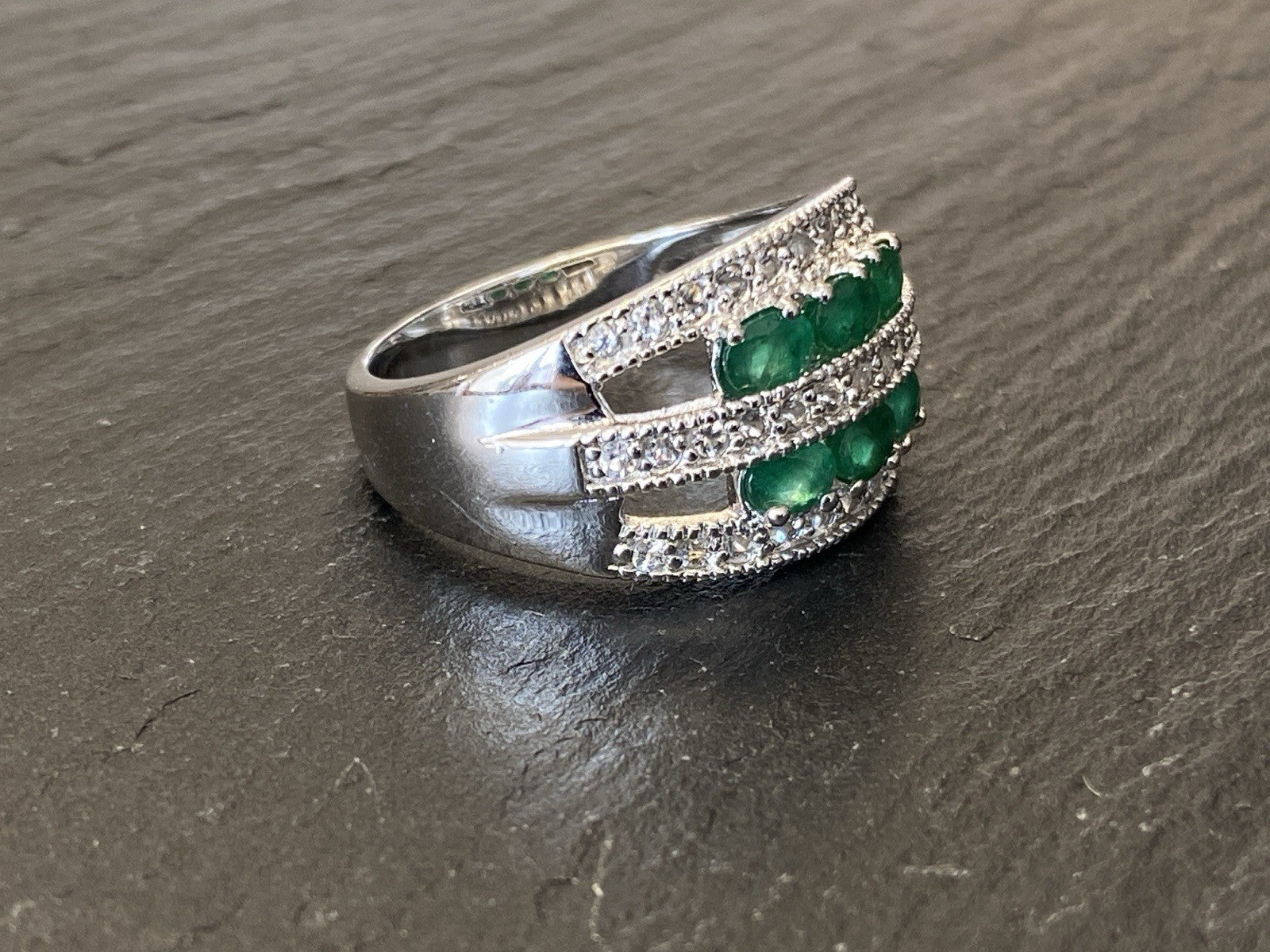 Ring 925 Sterling Silber Smaragd Smaragde Spinell oder Bergkristall Grösse 62