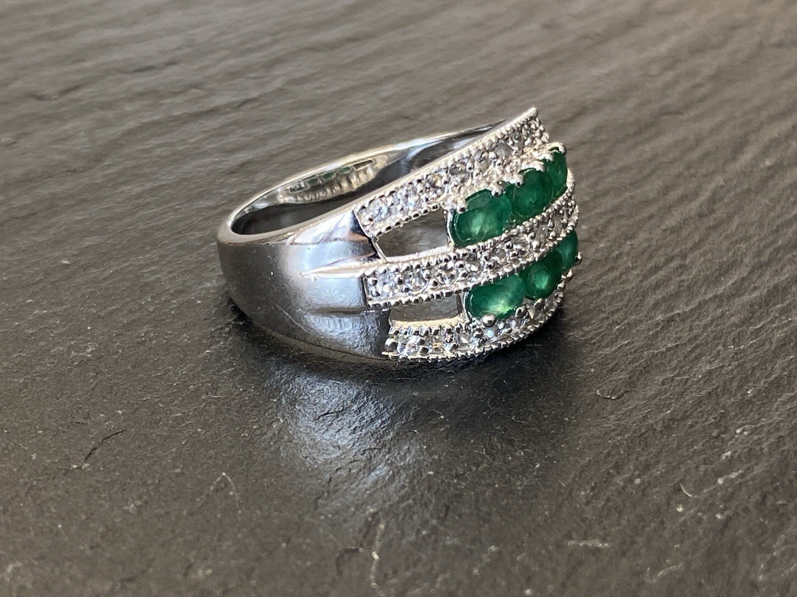 Ring 925 Sterling Silber Smaragd Smaragde Spinell oder Bergkristall Grösse 62