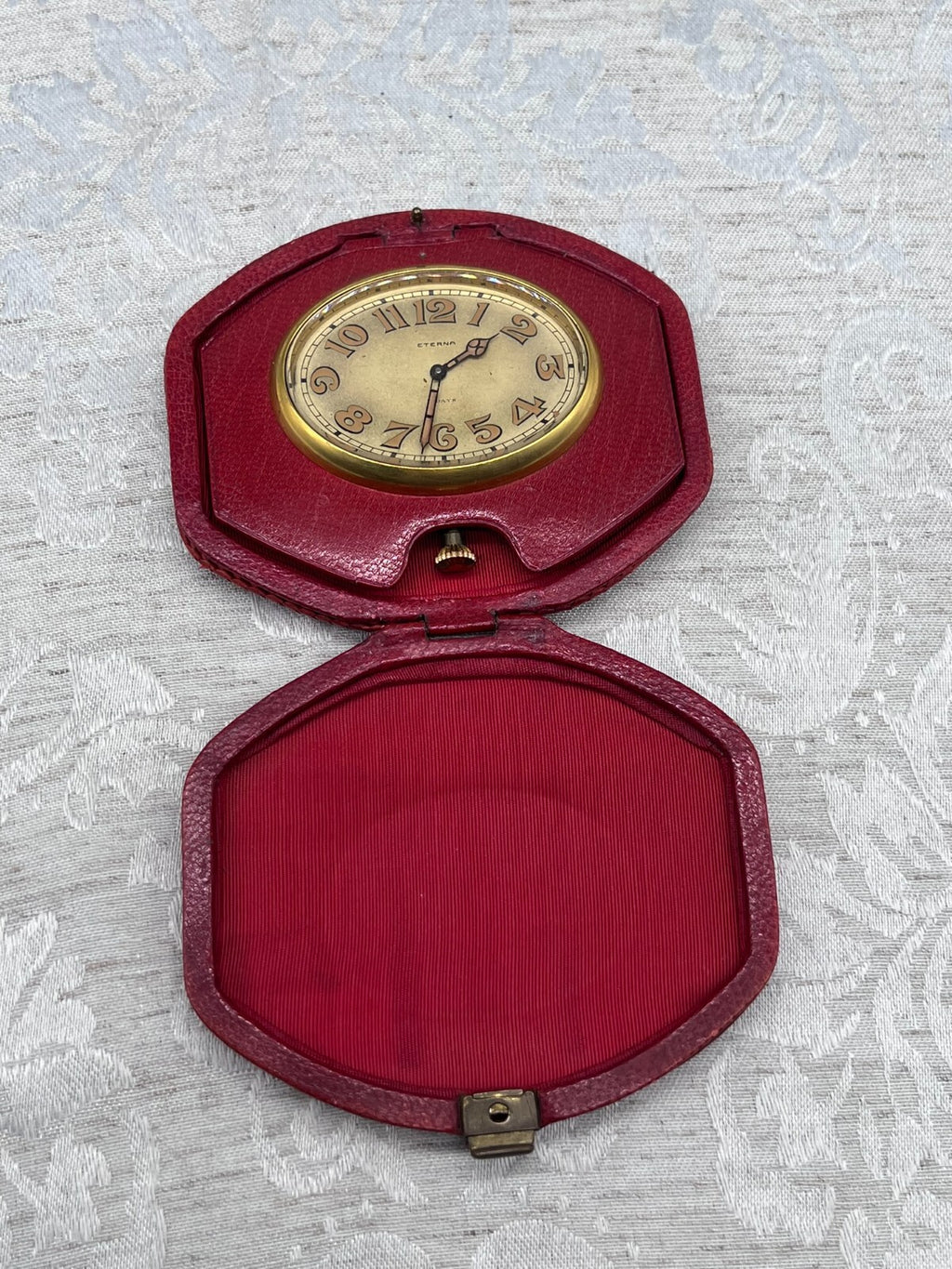 Eterna Reiseuhr Uhr antik 8 Tage Werk Lederetui