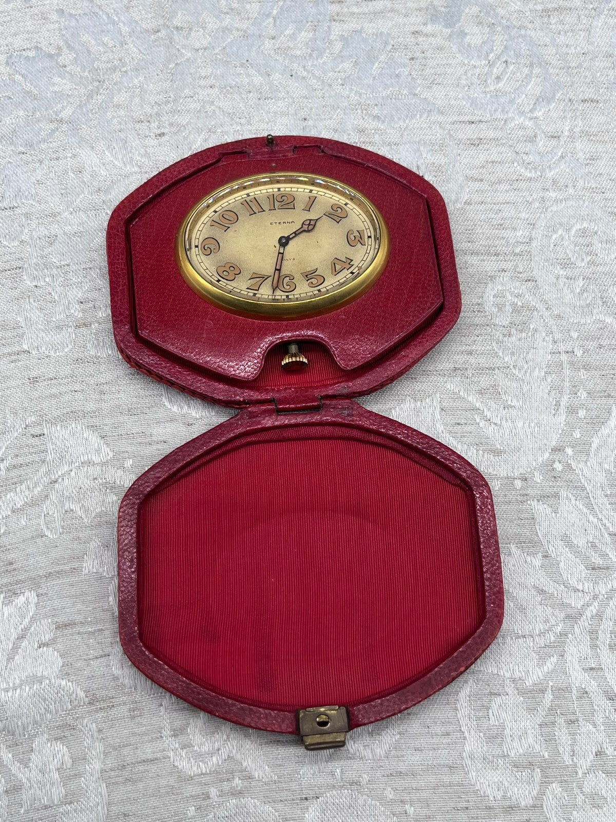 Eterna Reiseuhr Uhr antik 8 Tage Werk Lederetui