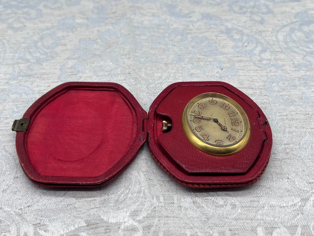 Eterna Reiseuhr Uhr antik 8 Tage Werk Lederetui