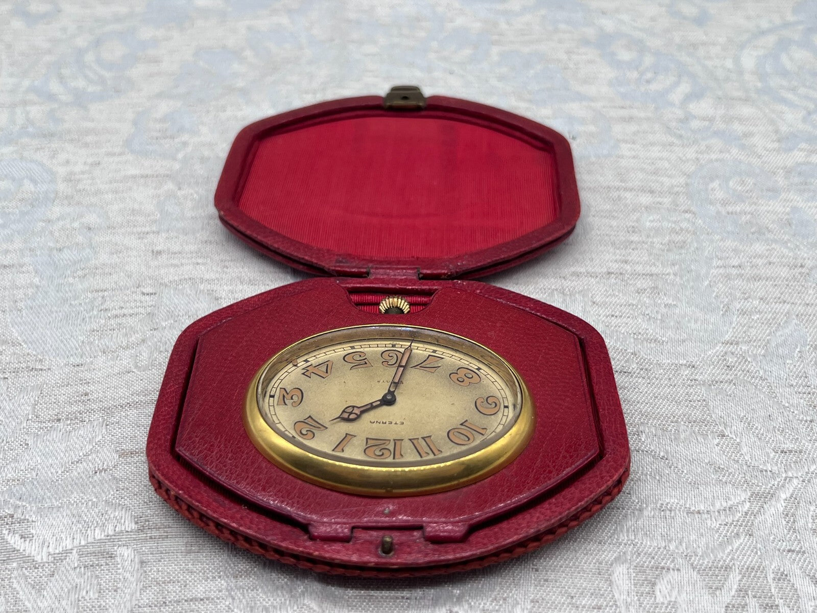 Eterna Reiseuhr Uhr antik 8 Tage Werk Lederetui