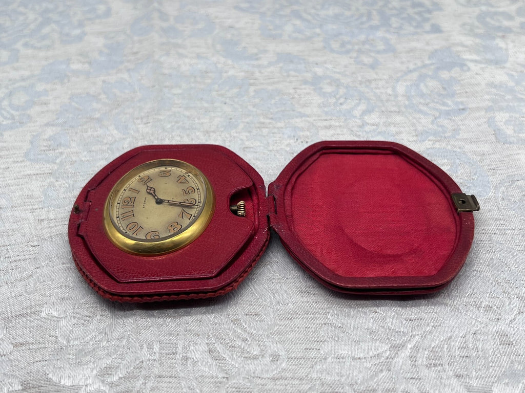 Eterna Reiseuhr Uhr antik 8 Tage Werk Lederetui