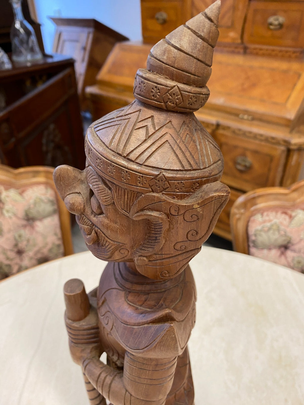 Thailand Skulptur aus Holz stehender Krieger 50cm hoch